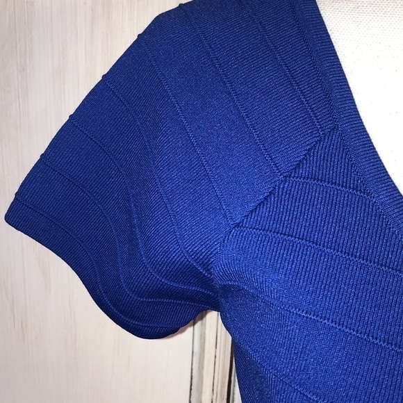 Nordstrom Lucy Paris Body-con Ribbed True Blue Scoop Neck Short Sleeve Crop Top - Picture 5 of 10